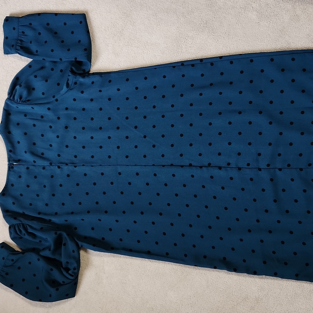 Old Navy Long Sleeve Teal and Black Polka dots Shift Dress - Large - Picture 8 of 8
